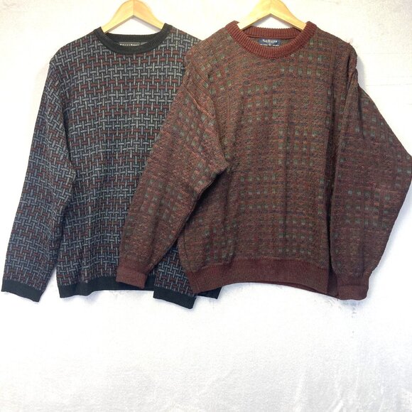 Lot of 2 Retro Crewneck Sweaters Mens Large Baggy Relaxed Red Black Knit Vintage - Picture 1 of 16